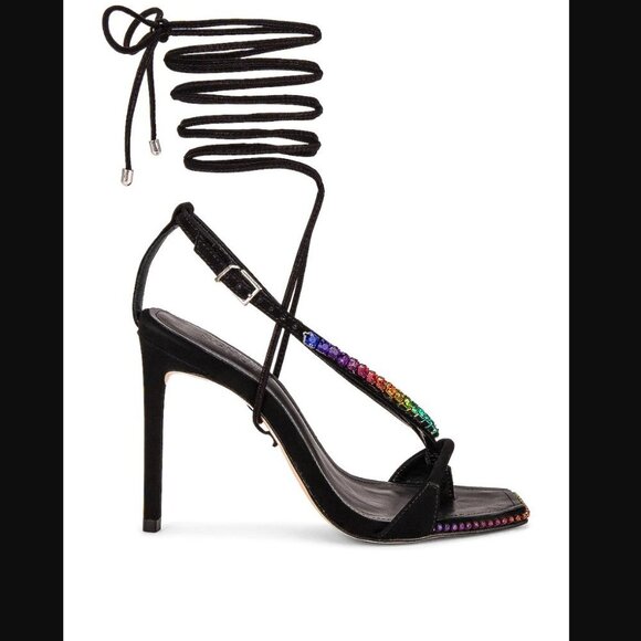 Schutz Vikki Crystal Sandal Nobuck Black with Rainbow Crystals Size 7.5 - Picture 3 of 15